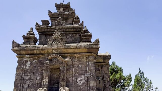 Semarang Regency, Central Java, Indonesia - September 30, 2023: Tilt Up technique and Tilting technique used for capturing video of the temple