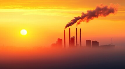 Fototapeta premium Urban Air Pollution Crisis, Heavy Smog Blanketing Cityscape with Copy Space for Text