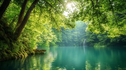 Obraz premium Real World Wonders. photograph of a serene nature scene, such as a lush forest or tranquil lake, with an emphasis on realistic textures and natural beauty.
