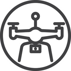 Simple vector not allowed flying drone outline icon on white background