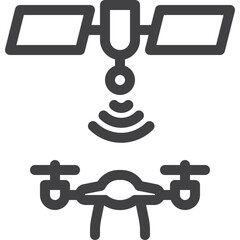 Simple vector satellite and drone connection outline icon on white background