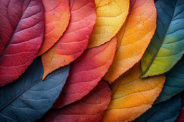 A close-up of colorful autumn leaves.