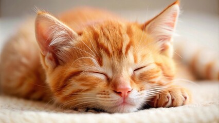 Close-up image of a red kitten muzzle sleeping peacefully , red, kitten, muzzle, close-up, sleeping, peaceful, feline, cat, adorable