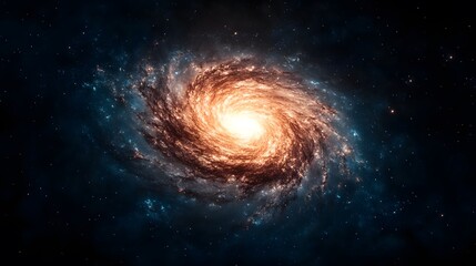 A spiral galaxy with a bright yellow star in the center. The galaxy is surrounded by a dark blue background