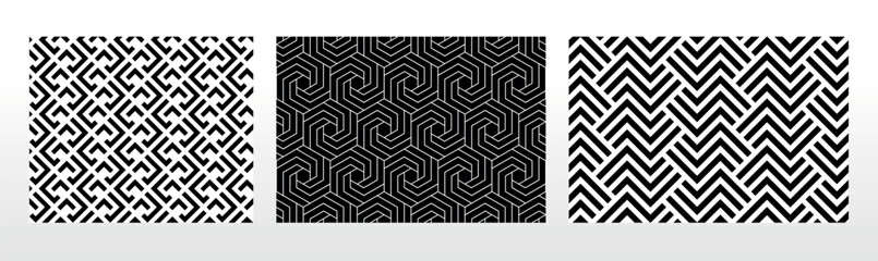 Geometric set of seamless black and white patterns. Simple vector graphics.