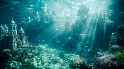 Fantasy Underwater Seascape with lost city 