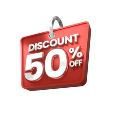 3d sales red and white discount price tag for composition 50 percent, amazing for product promotion