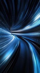 Dynamic blue abstract background with light trails, conveying a sense of speed and technology. Perfect for futuristic themes.