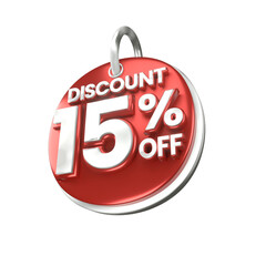 3d sales red and white discount price tag for composition 15 percent, amazing for product promotion