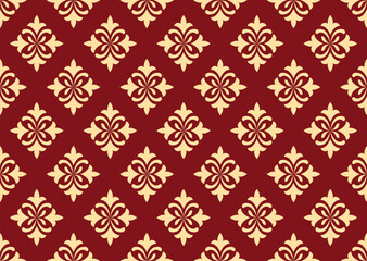 Flower geometric pattern. Seamless vector background. Golden and red ornament