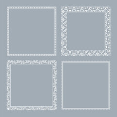 Set of decorative frames Elegant vector element for design in Eastern style, place for text. Floral gray and white borders. Lace illustration for invitations and greeting cards