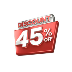3d sales red and white discount price tag for composition 45 percent, amazing for product promotion