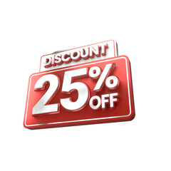 3d sales red and white discount price tag for composition 25 percent, amazing for product promotion