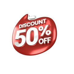 3d sales red and white discount price tag for composition 50 percent, amazing for product promotion