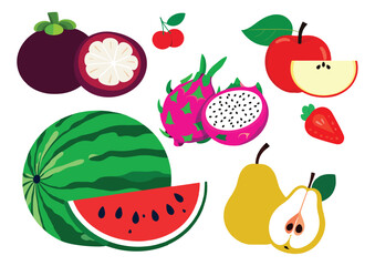 Set of colorful hand drawn fruits. Modern abstract minimal style. 2d. flat design.