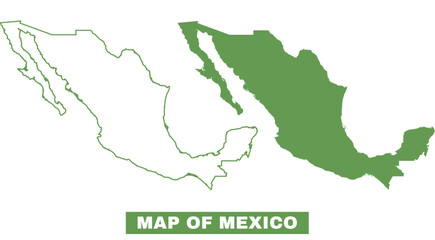 Simple Mexico Outline flat map style vector illustration set