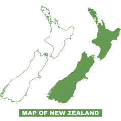Simple New Zealand Outline flat map style vector illustration set