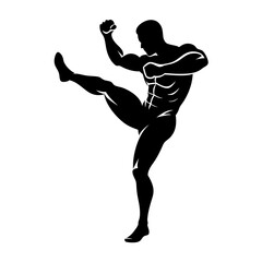 a man in a fighting stance and a martial artist in mid-jump vector silhouette