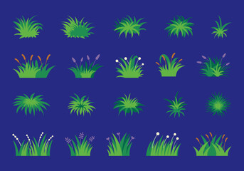 Fototapeta premium Green Grass Illustration Elemetn Set