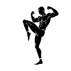 a man in a fighting stance and a martial artist in mid-jump vector silhouette