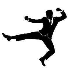 a man in a fighting stance and a martial artist in mid-jump vector silhouette