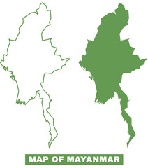 Simple Mayanmar Outline flat map style vector illustration set