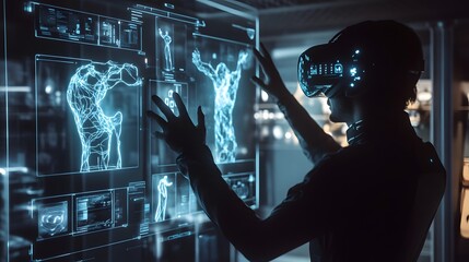 A concept of virtual reality where users interact with digital holograms