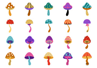 Groovy Mushroom Illustration Element Set