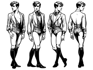 Vintage illustration of men in 19th-century fashion attire. Vector, generative ai.