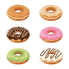 Set of various glazed doughnut illustration icons