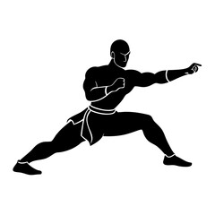Male martial arts kung fu man standing posing vector silhouette, isolated white background