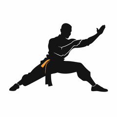 Male martial arts kung fu man standing posing vector silhouette, isolated white background