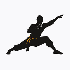 Male martial arts kung fu man standing posing vector silhouette, isolated white background