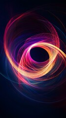 Abstract swirling light forms in vibrant colors on a dark background