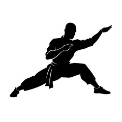 Male martial arts kung fu man standing posing vector silhouette, isolated white background