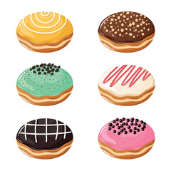 Set of various glazed doughnut illustration icons