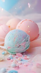 Obraz premium A Close-Up of Mint and Pink Ice Cream Scoops with Sprinkles