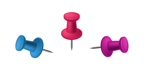 Set Of Realistic Push Pins Flat Design Vector Illustration.	