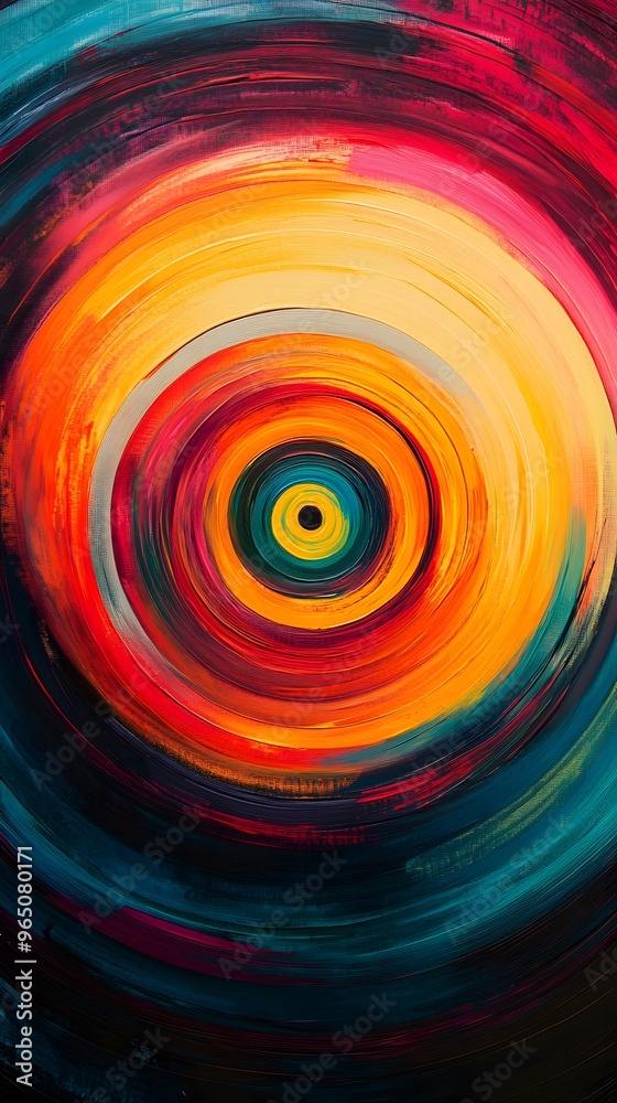 Poster Abstract Circular Painting with Vibrant Colors and Circular Strokes