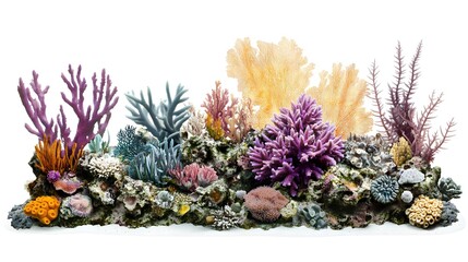 Fototapeta premium Vibrant Coral Reef with Colorful Corals and Sea Plants Isolated. Perfect for Ocean Conservation, Marine Biology, and Sea-Themed Design Projects