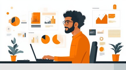 Data-Driven Strategist: A focused professional immersed in a world of analytics, crafting insights from a symphony of charts and data visualizations.