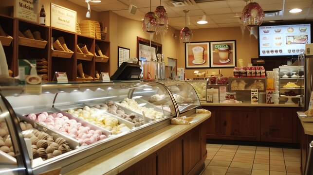 A bakery with a glass display case full of pastries.