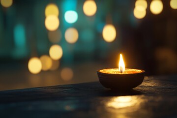 Diwali diya oil lamps with flowers holiday background. Creating a festive and decorative composition.