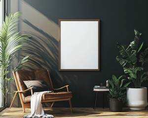 Vintage Poster Frame Display in Artistic Urban Interior with Scandinavian Aesthetic