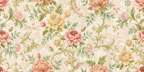Soft petal pink and ivory hues dance across the wall, intricate details woven into a delicate lace-like pattern,