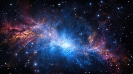 Naklejka premium A stunning cosmic landscape filled with swirling nebulae and twinkling stars. The vibrant colors and ethereal glow create a sense of wonder and awe.