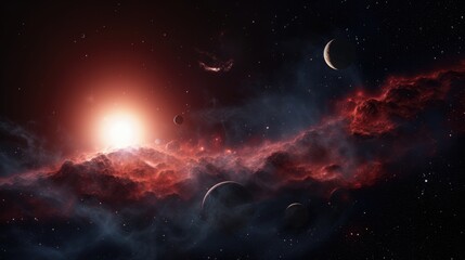 Fototapeta premium A stunning view of a distant galaxy, with a bright star in the center and a swirling nebula in the background.