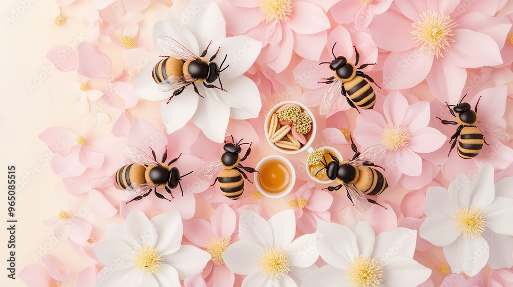 Sticker Honey Bees and Flowers.