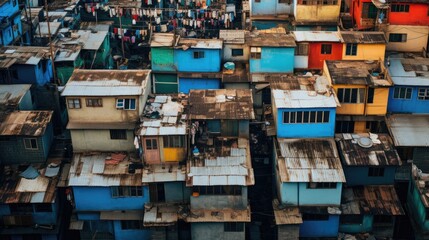 Fototapeta premium A vibrant aerial view of a densely packed urban neighborhood.
