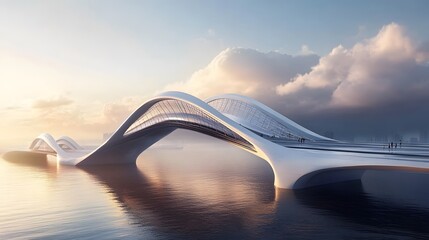 A concept of a futuristic bridge that adjusts its form based on environmental conditions